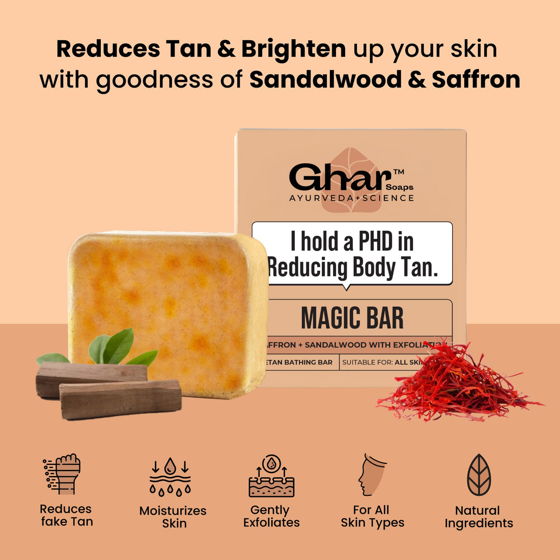 GHAR SOAPS Sandalwood & Saffron Magic Soap (Chandan & Kesar Bath Soap, 100g) – photo 3