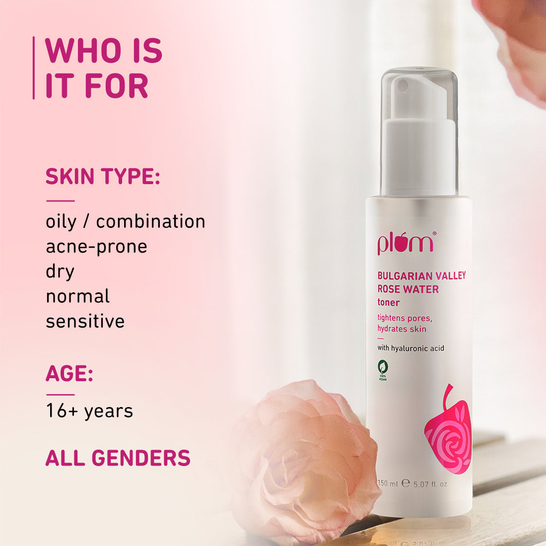 Plum Bulgarian Valley Rose Water Alcohol-Free Spray Toner (with Hyaluronic Acid) – photo 3