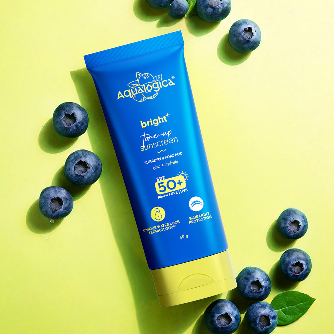 Aqualogica Bright+ Tone Up Sunscreen SPF 50+ PA++++ with Kojic Acid & Blueberry (50g)