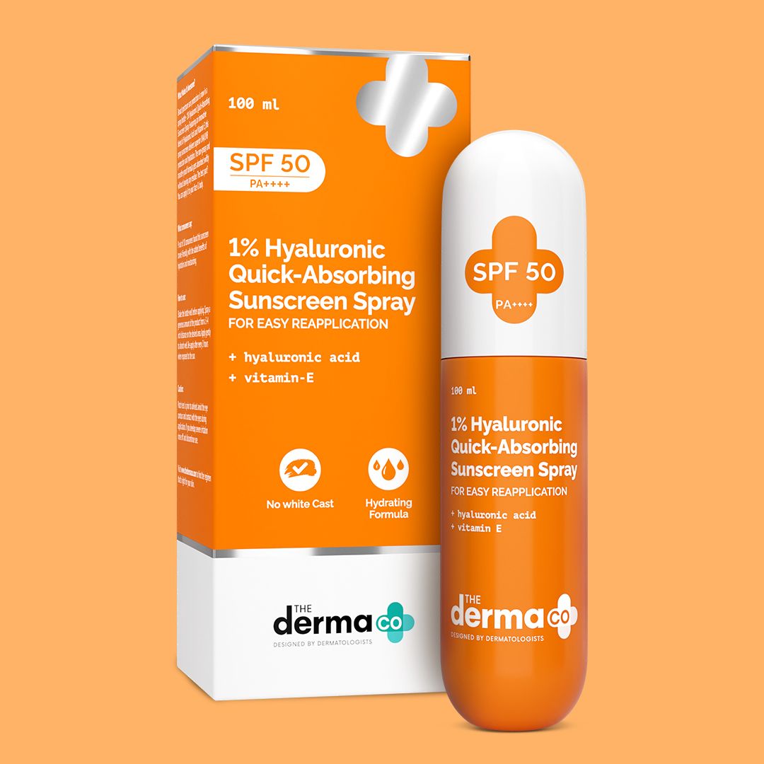 The Derma Co 1% Hyaluronic Quick-Absorbing Sunscreen Spray with Hyaluronic Acid & Vitamin E, SPF 50 PA++++ - 100 ml – photo 1