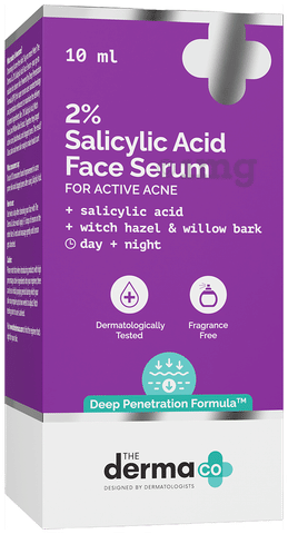 The Derma Co 2% Salicylic Acid Serum with Witch Hazel & Willow Bark for Active Acne - 10ml