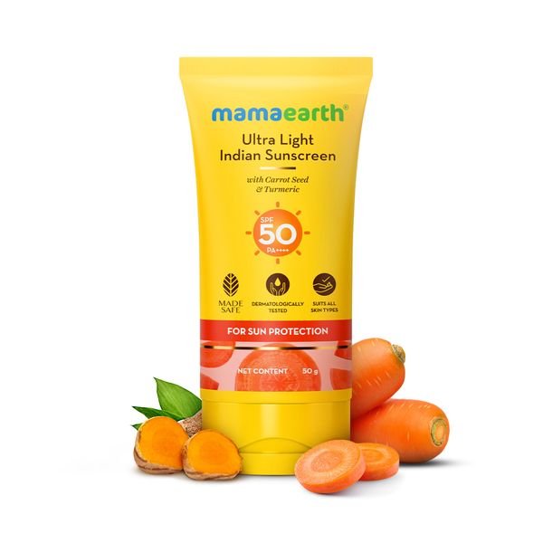 Mamaearth Ultra Light Indian Sunscreen SPF 50 with Carrot Seed & Turmeric (50g) – photo 1