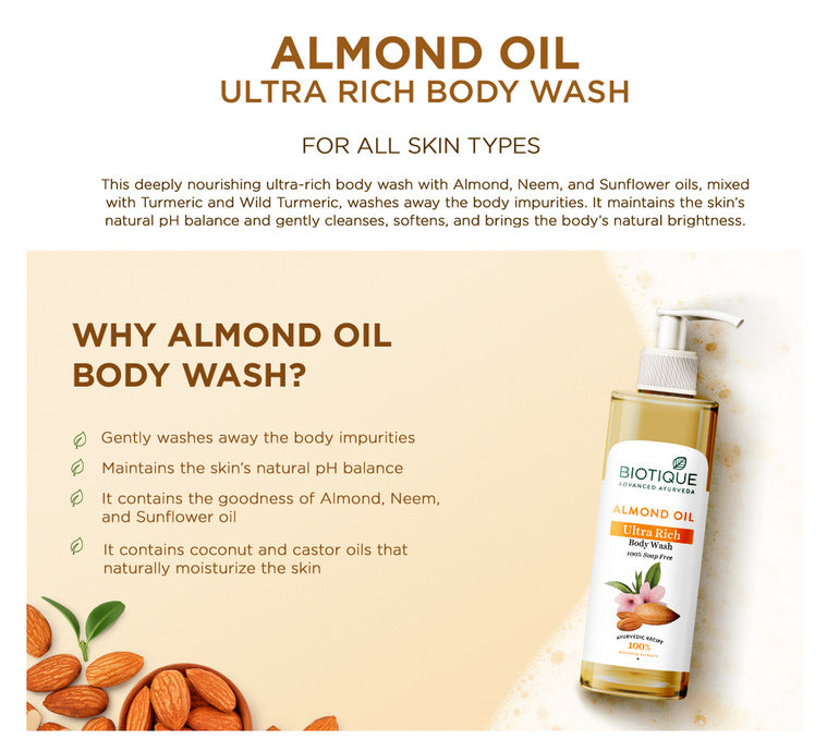 Biotique Bio Almond Oil Ultra Rich Body Wash (200 ml) – photo 4