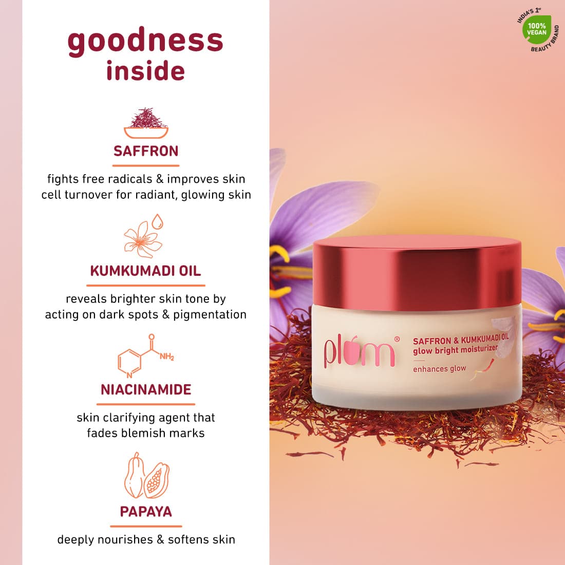Plum Saffron & Kumkumadi Oil Glow Bright Moisturizer with SPF 35 (50 g) – photo 4