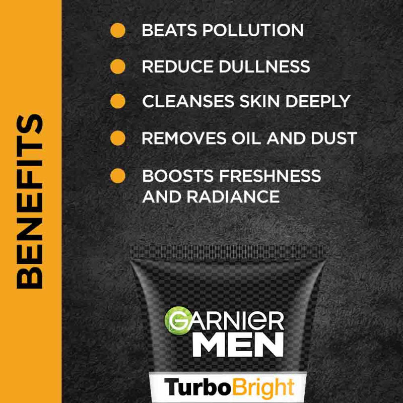 Garnier Men Turbo Bright Anti-Pollution Double Action Face Wash (100g) – photo 6