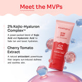 Aqualogica Detan+ Dewy Gel Sunscreen SPF 50+ PA++++ with 2% Kojic-Hyaluron Complex & Cherry Tomato