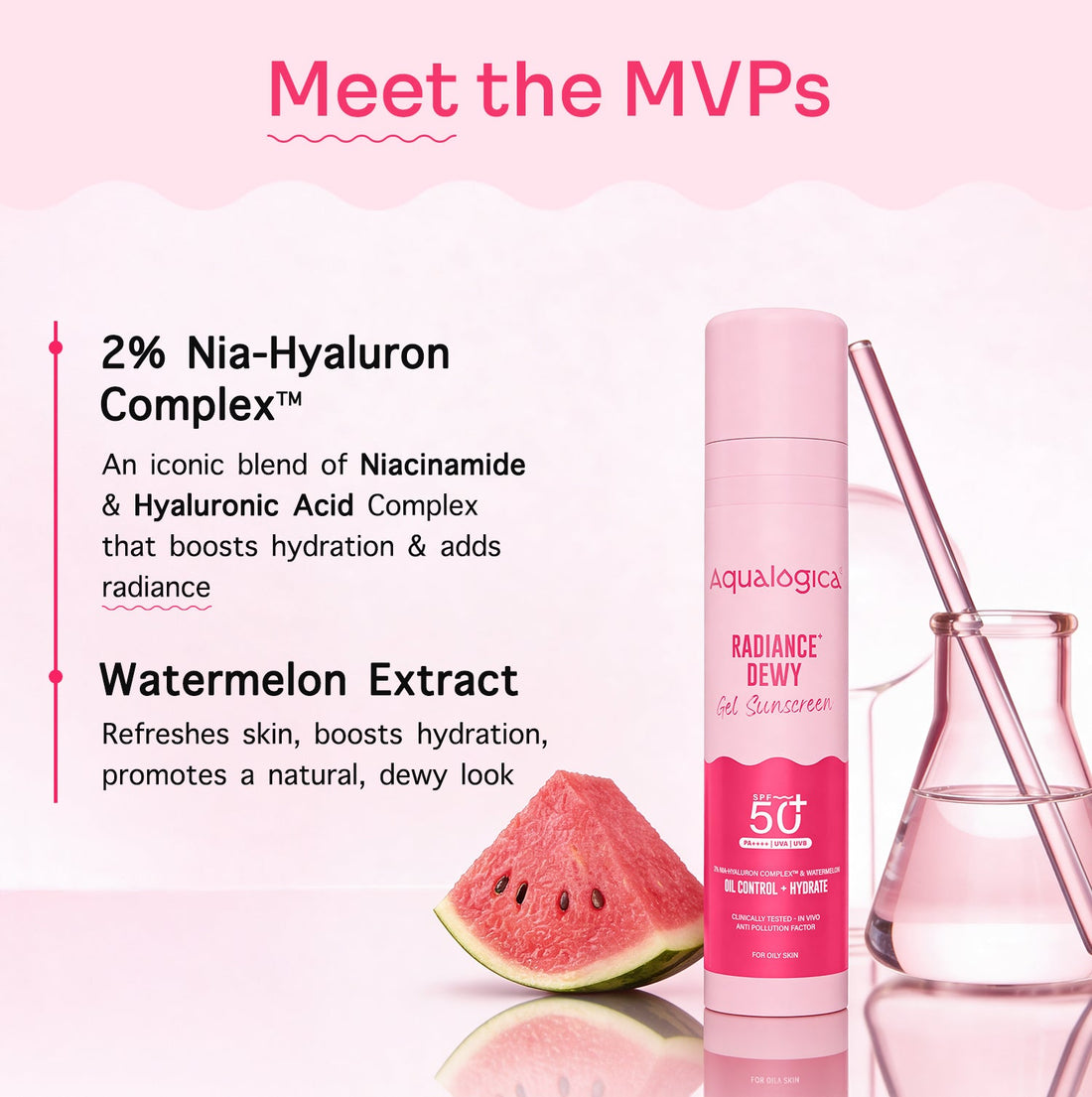 Aqualogica Radiance+ Dewy Sunscreen with Watermelon & Niacinamide SPF 50 PA++++ (50g) – photo 5