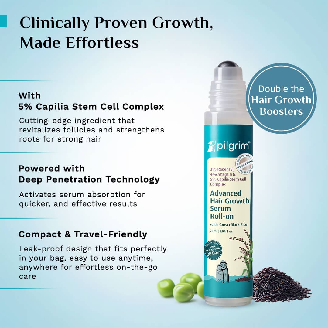 Pilgrim 3% Redensyl, 4% Anagain & 5% Capilia Stem Cell Complex Advanced Hair Growth Serum Roll-On (25ml) – photo 3