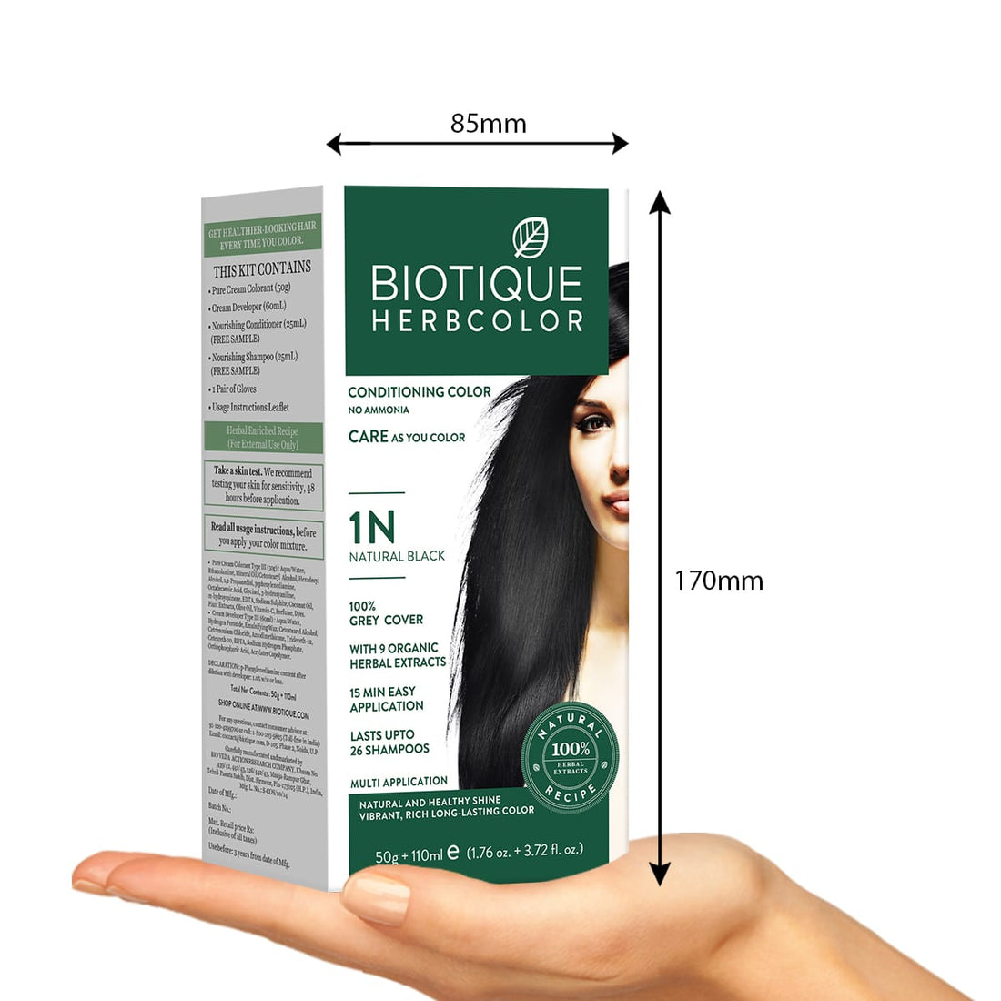 Biotique Bio Herbcolor Conditioning Hair Color - 1N Natural Black (50g+110ml) – photo 3