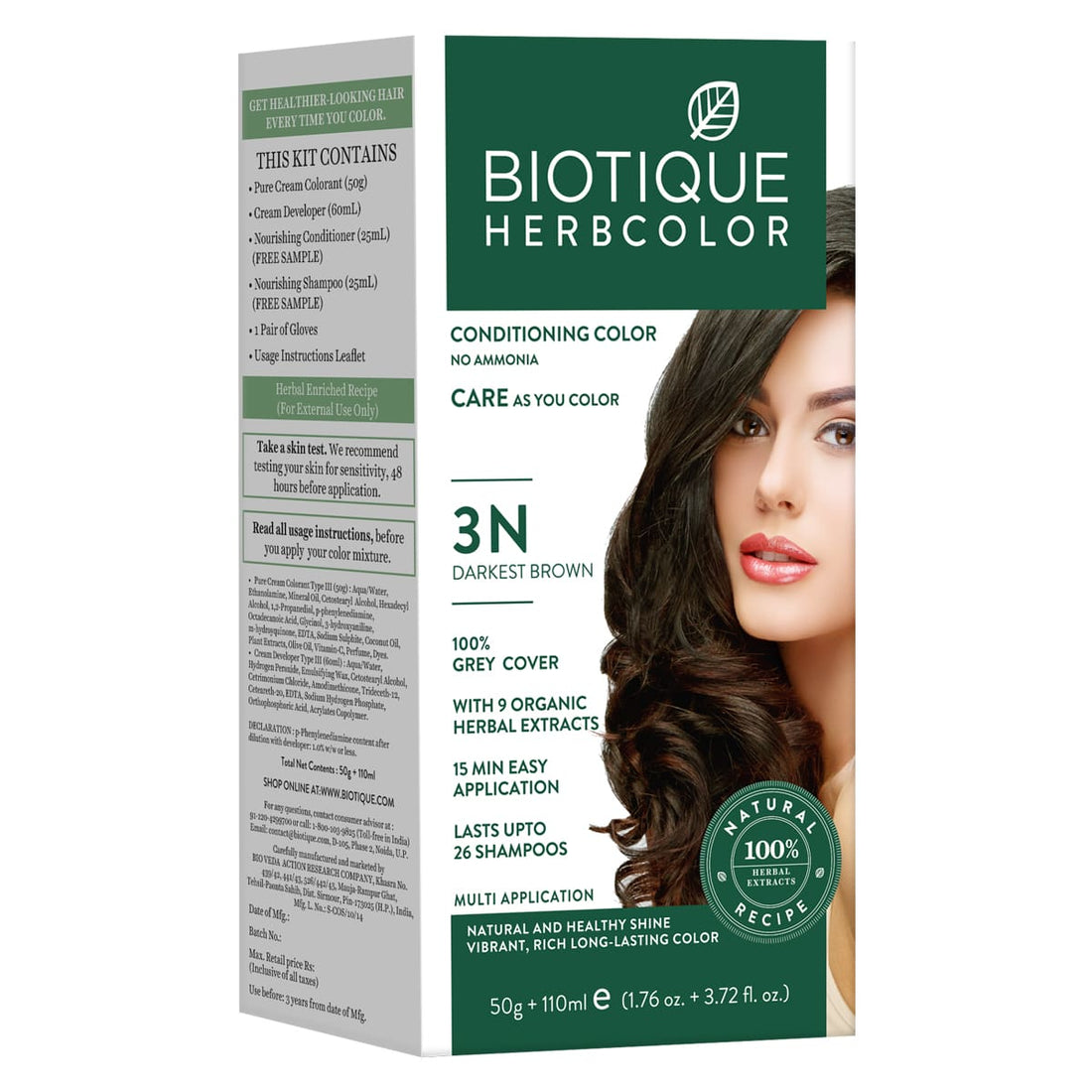 Biotique Bio Herbcolor Conditioning Hair Color - 1N Natural Black (50g+110ml) – photo 4