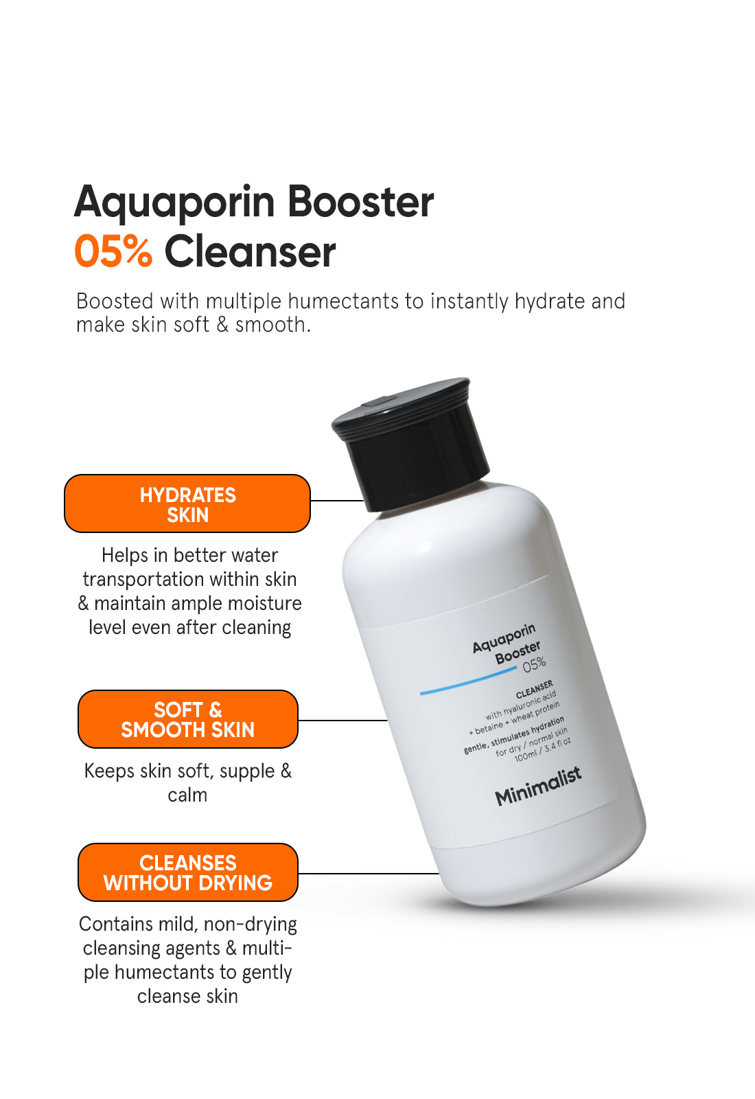 Minimalist 5% Aquaporin Booster Hydrating Face Wash (Cleanser) for Dry Skin with Hyaluronic Acid - 100 ml – photo 3