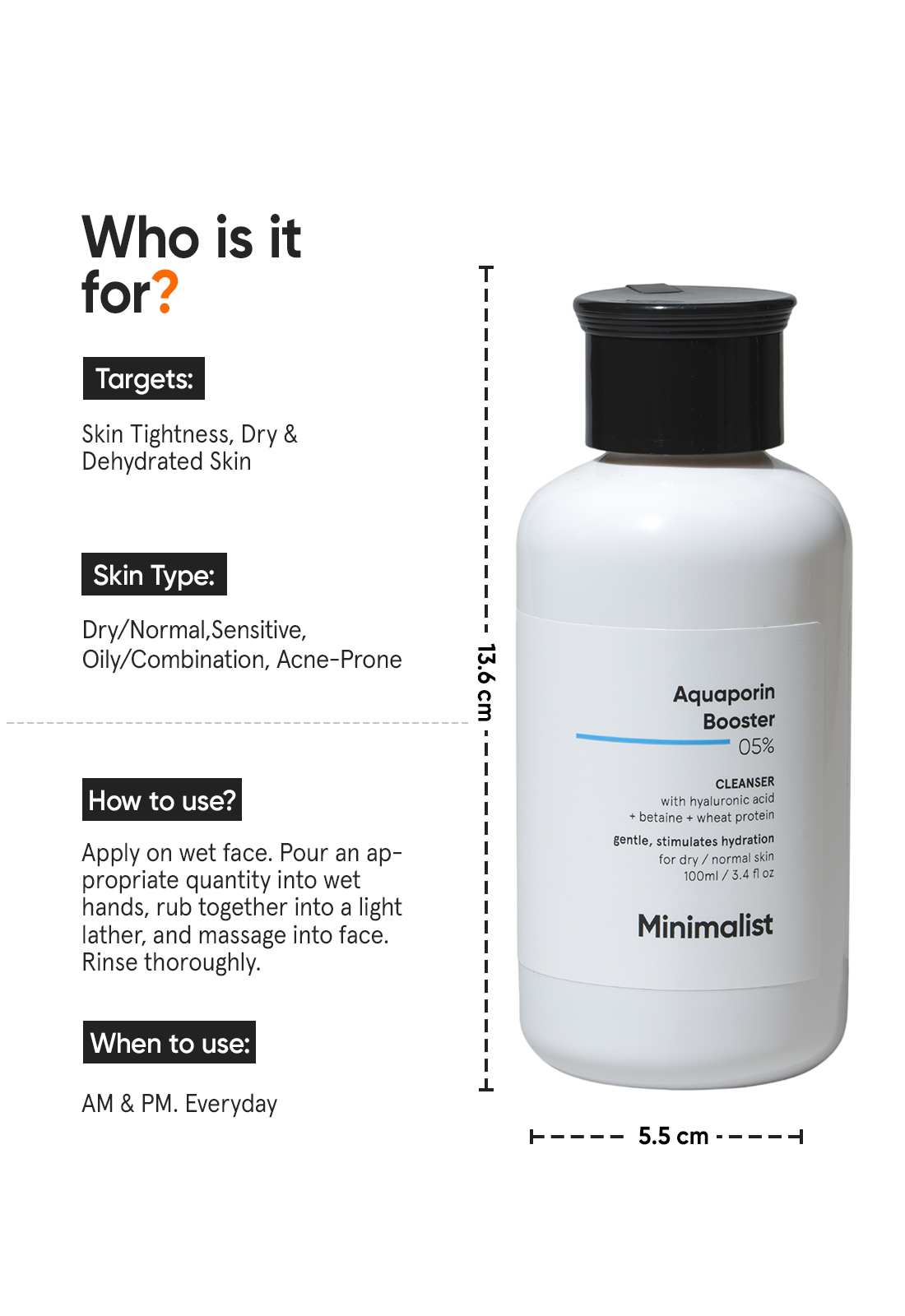 Minimalist 5% Aquaporin Booster Hydrating Face Wash (Cleanser) for Dry Skin with Hyaluronic Acid - 100 ml – photo 4