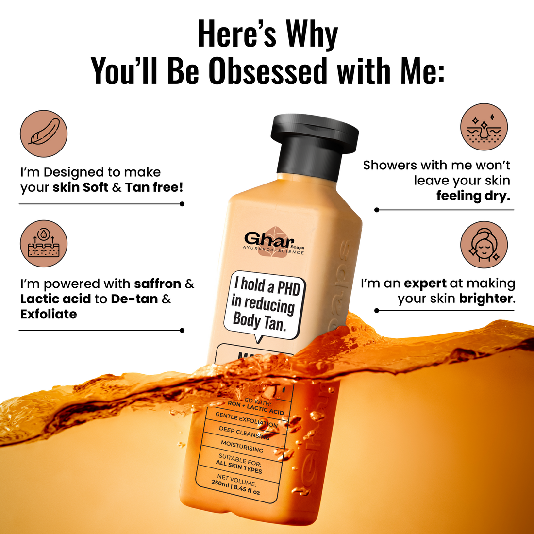 Ghar Soaps Magic De-Tan & Exfoliating Body Wash with Saffron & Lactic Acid – photo 3