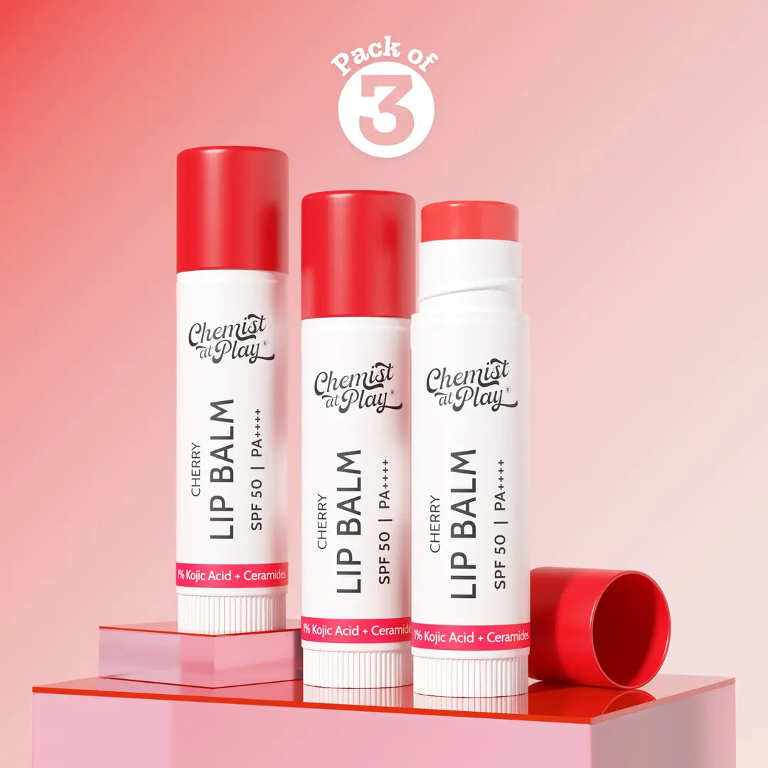 Chemist At Play Cherry Lip Balm for Chapped & Pigmented Lips | SPF 50 PA++++ & Kojic Acid | 4.5 gm