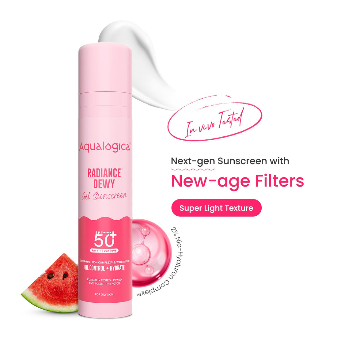 Aqualogica Radiance+ Dewy Sunscreen with Watermelon & Niacinamide SPF 50 PA++++ (50g) – photo 2