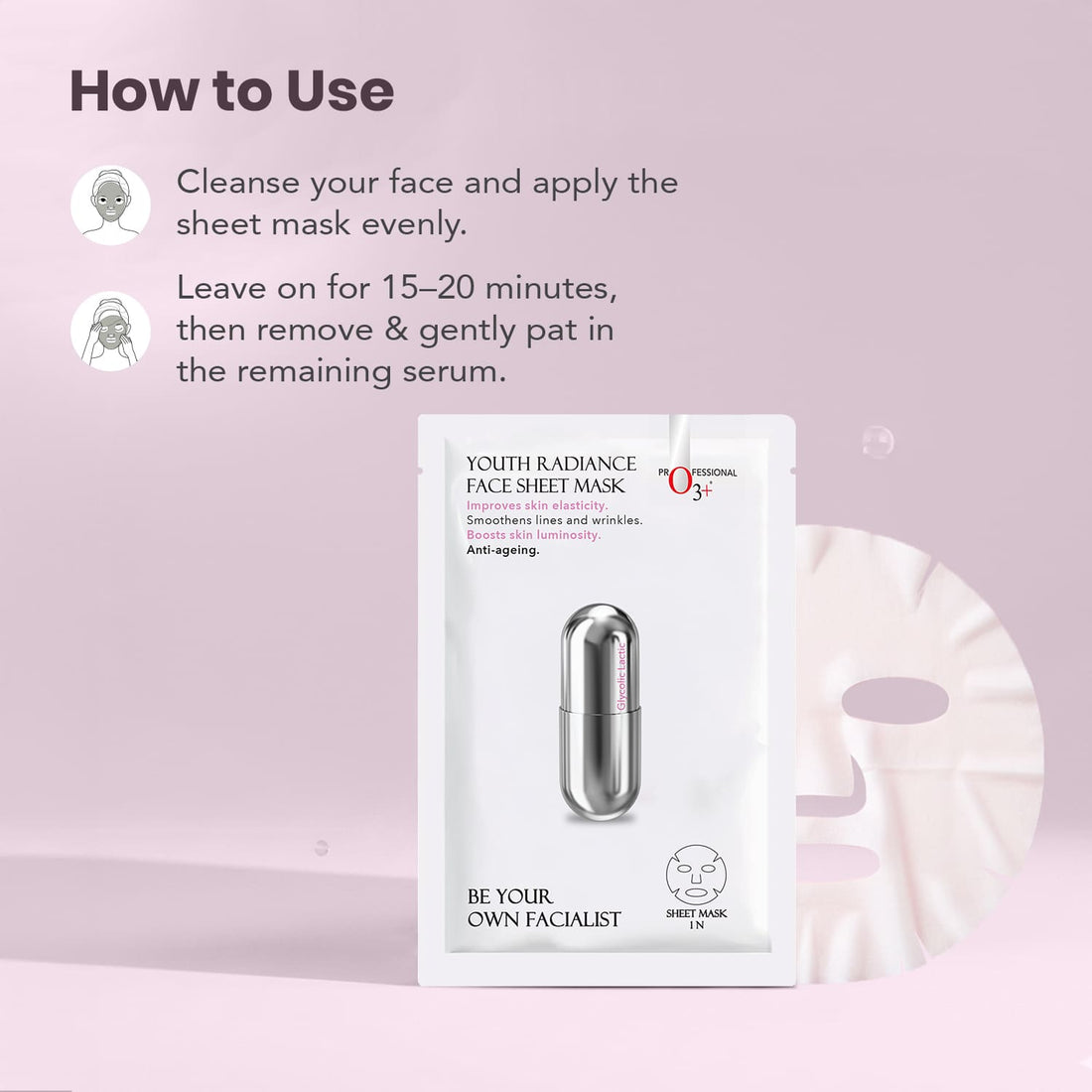 O3+ Facialist Youth Radiance Face Sheet Mask with Glycolic – Pack of 3 (3 × 30 g) – image 6