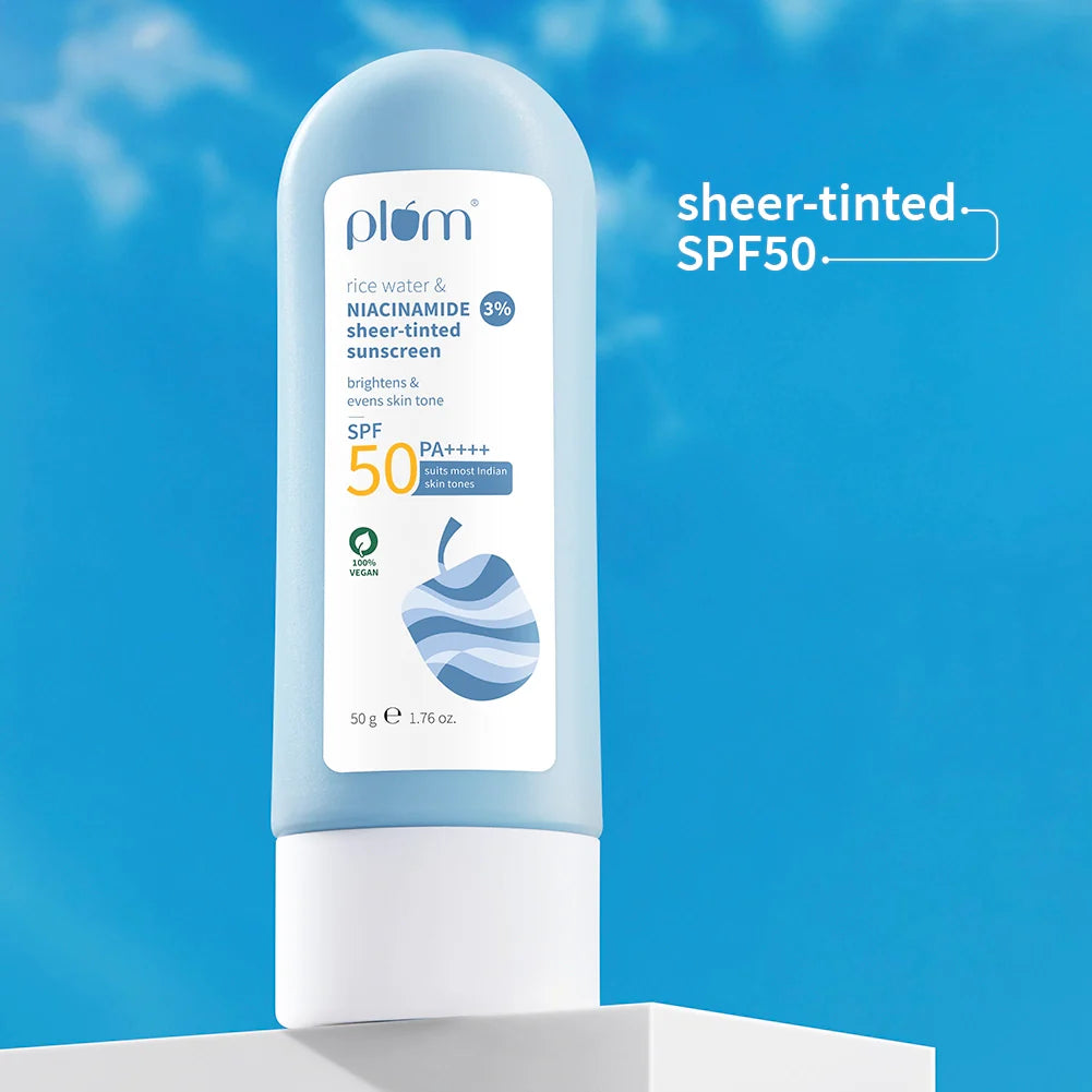 Plum 3% Niacinamide & Rice Water SPF 50 PA++++ Sheer-Tinted Sunscreen (50g) – photo 1