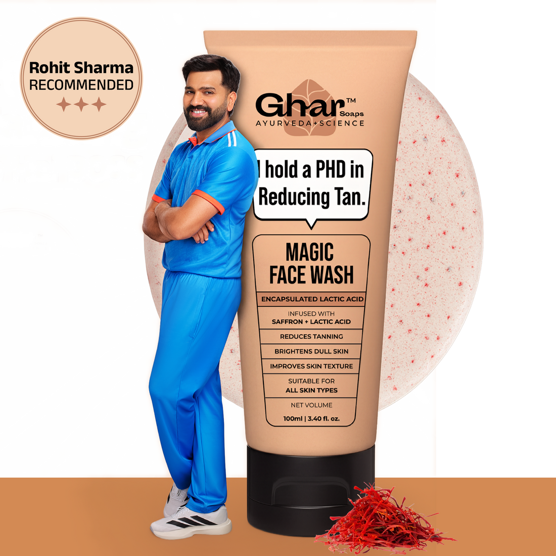 Ghar Soaps Magic De-Tan Face Wash with Saffron & Glutathione (100ml) – photo 2