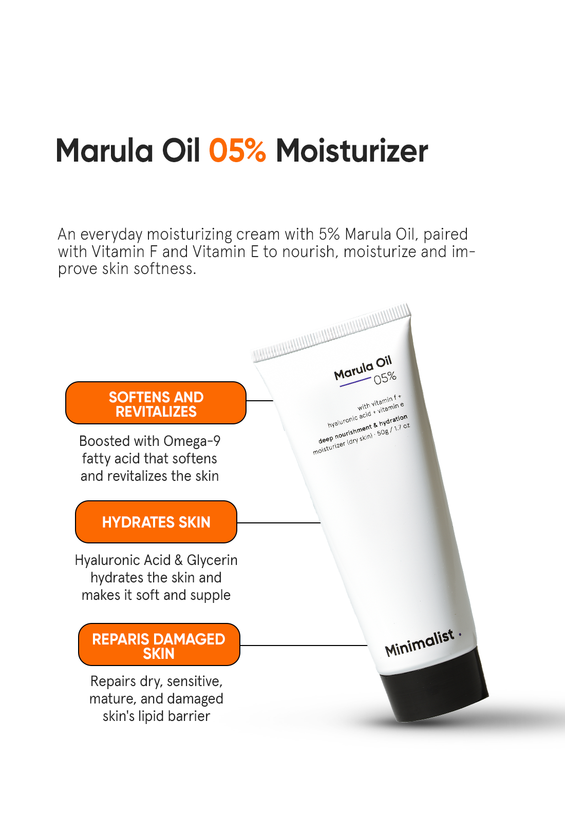 Minimalist 5% Marula Oil Face Moisturizer with Hyaluronic Acid, Vitamin F & E (50g) – photo 3