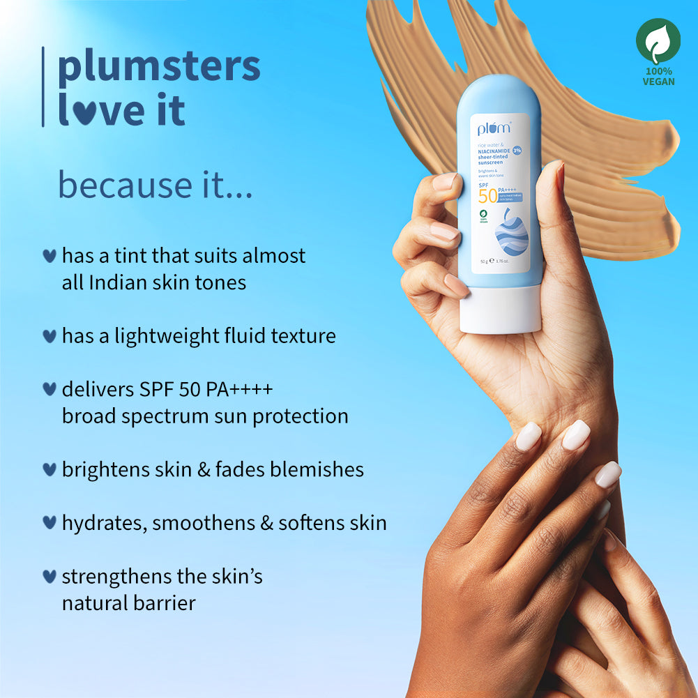 Plum 3% Niacinamide & Rice Water SPF 50 PA++++ Sheer-Tinted Sunscreen (50g) – photo 4