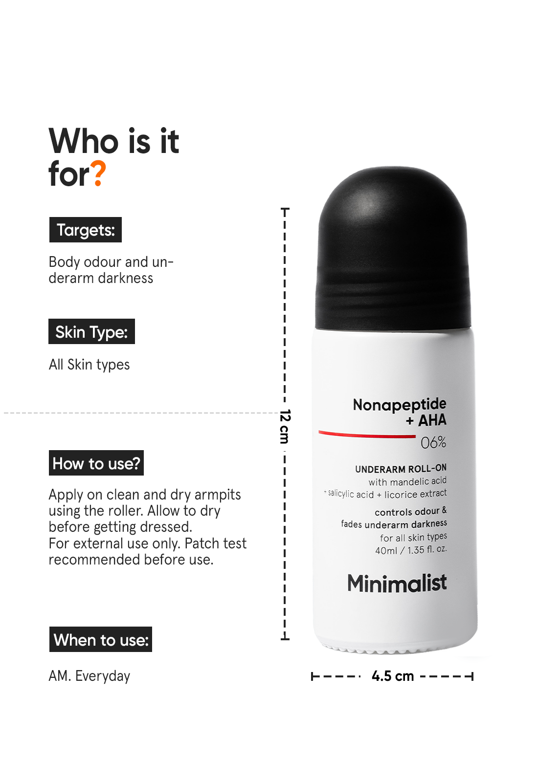 Minimalist Nonapeptide + AHA 6% Underarm Roll-On (40ml) – photo 4