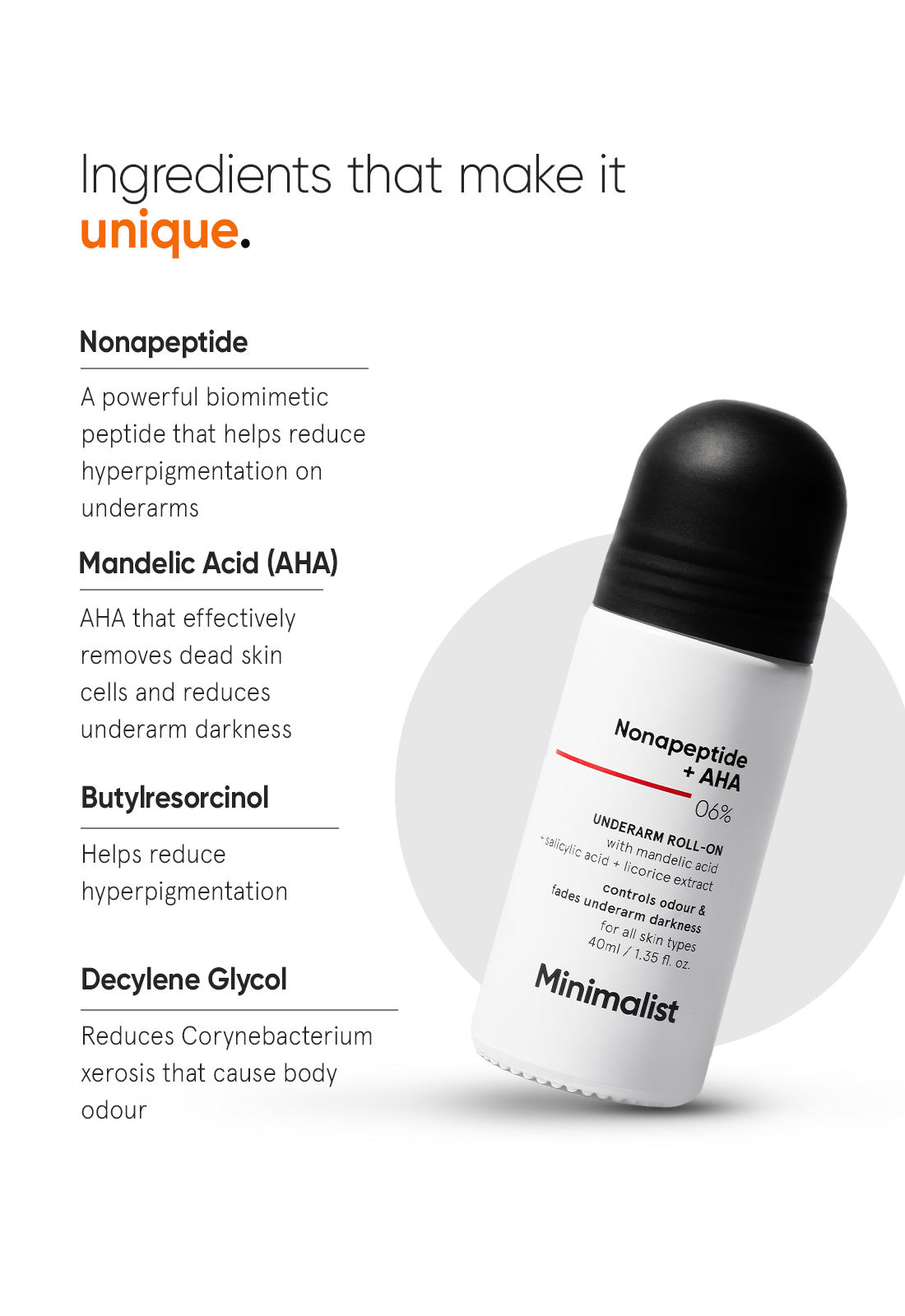 Minimalist Nonapeptide + AHA 6% Underarm Roll-On (40ml) – photo 5