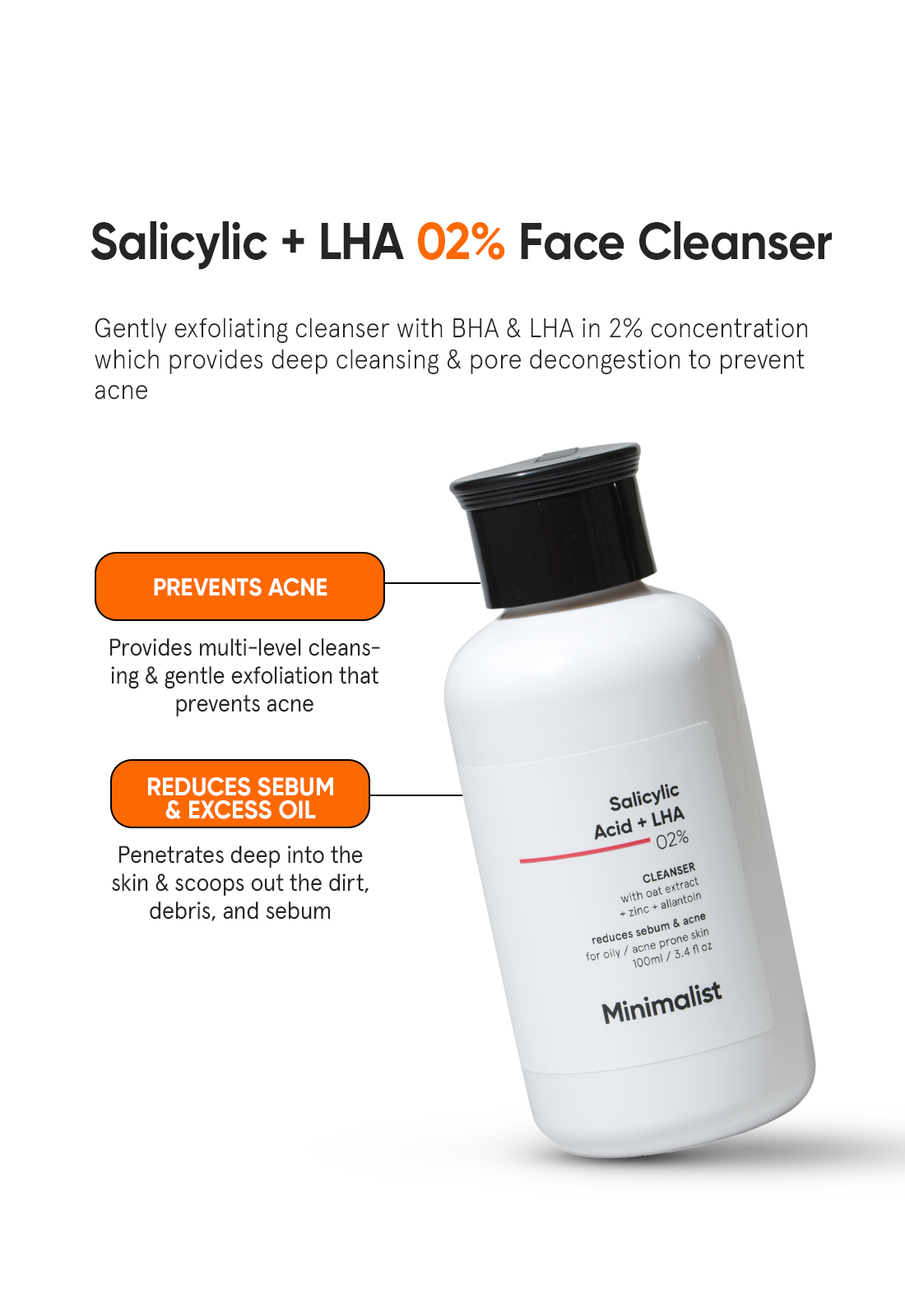 Minimalist Salicylic Acid + LHA 2% Face Cleanser (100ml) – photo 2