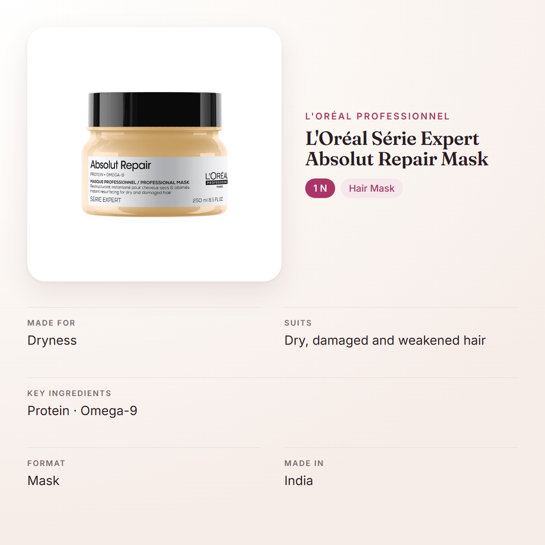 L'Oréal Professionnel L'Oréal Série Expert Absolut Repair Mask (1 N) – at a glance: what it is for, who it suits and key ingredients