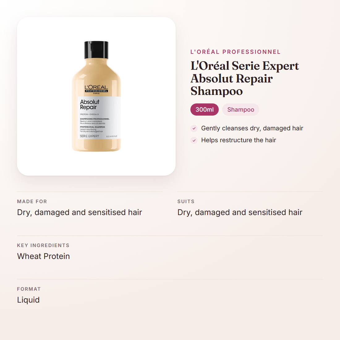 L'Oréal Professionnel L'Oréal Serie Expert Absolut Repair Shampoo (300ml) – at a glance: what it is for, who it suits and key ingredients