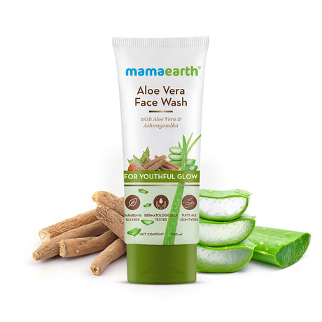 Mamaearth Aloe Vera Face Wash with Aloe Vera & Ashwagandha for a Youthful Glow (100ml)