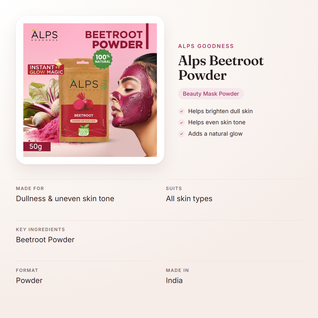 Alps Goodness Alps Beetroot Powder – at a glance: what it is for, who it suits and key ingredients