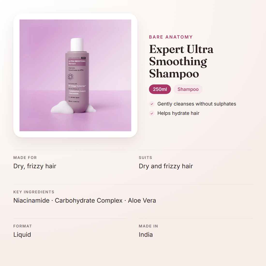Bare Anatomy Expert Ultra Smoothing Shampoo (250ml) – at a glance: what it is for, who it suits and key ingredients