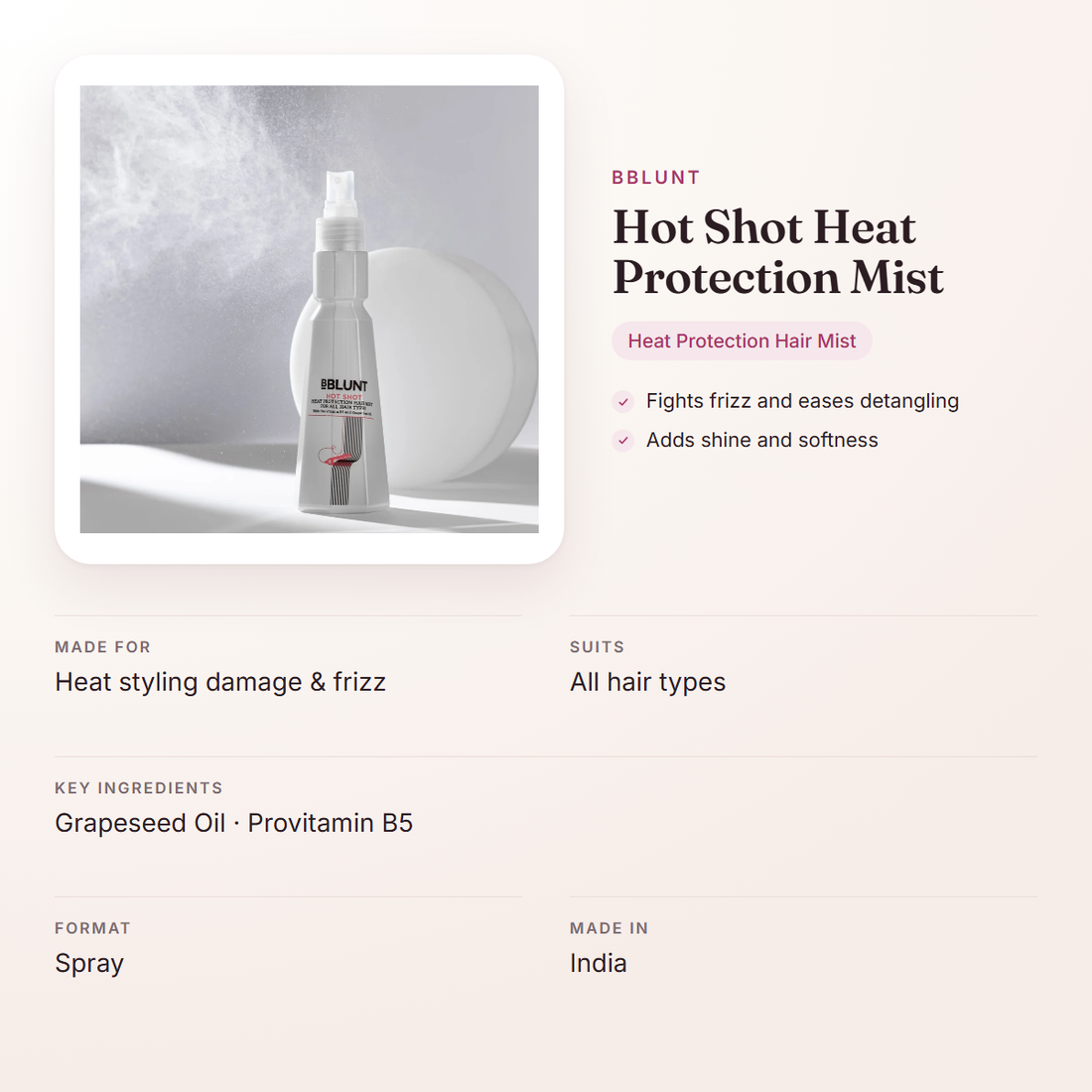 BBlunt Hot Shot Heat Protection Mist – at a glance: what it is for, who it suits and key ingredients