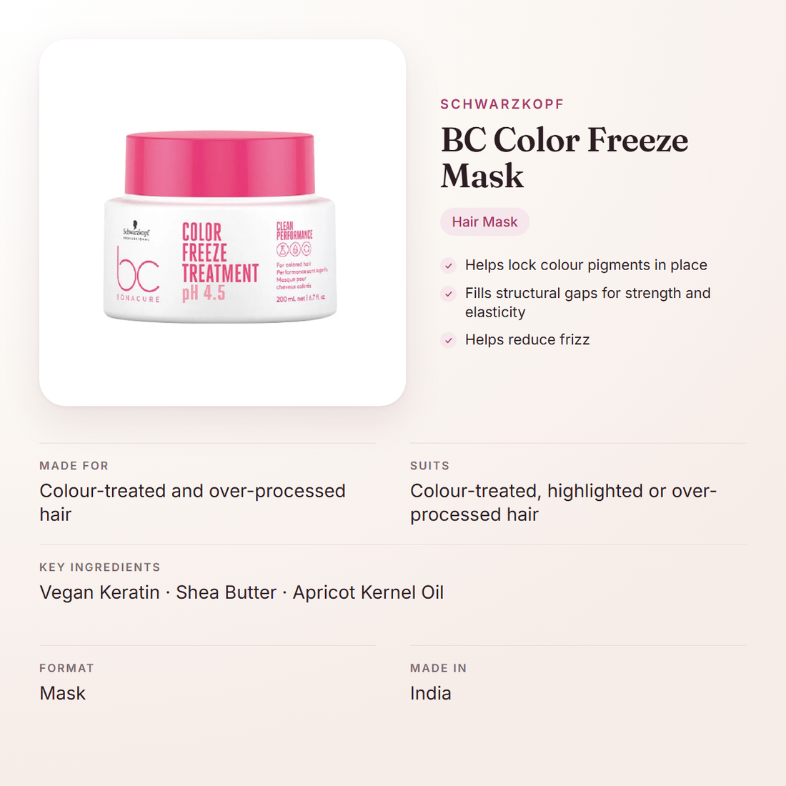 Schwarzkopf BC Color Freeze Mask – at a glance: what it is for, who it suits and key ingredients