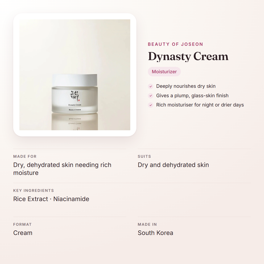 Beauty of Joseon Dynasty Cream – at a glance: what it is for, who it suits and key ingredients