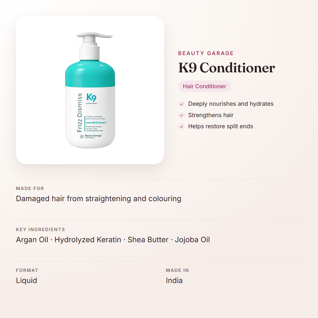 Beauty Garage K9 Conditioner – at a glance: what it is for, who it suits and key ingredients