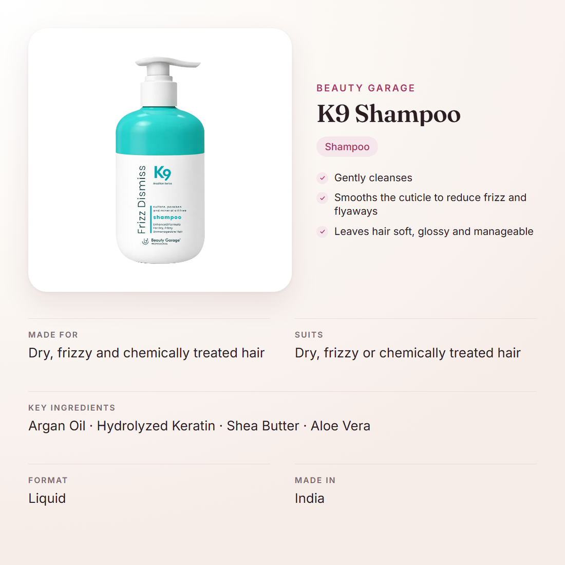 Beauty Garage K9 Shampoo – at a glance: what it is for, who it suits and key ingredients