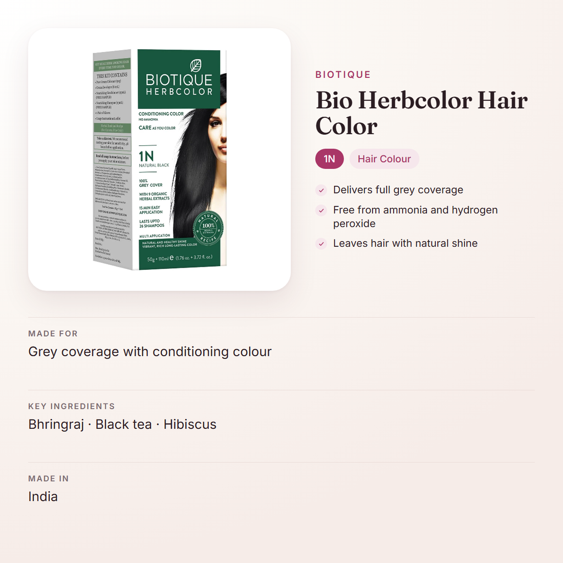 Biotique Bio Herbcolor Hair Color (1N) – at a glance: what it is for, who it suits and key ingredients