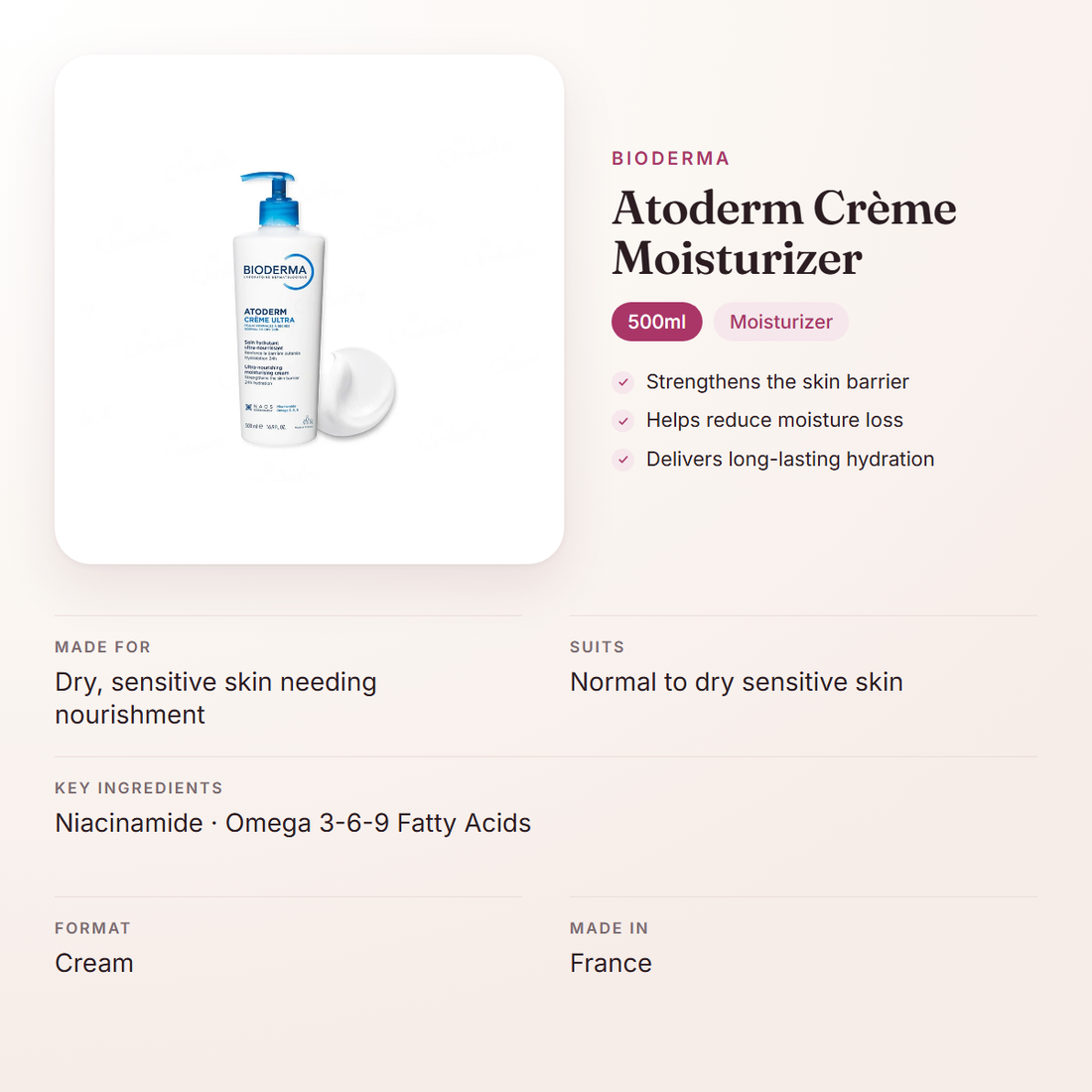 Bioderma Atoderm Crème Moisturizer (500ml) – at a glance: what it is for, who it suits and key ingredients