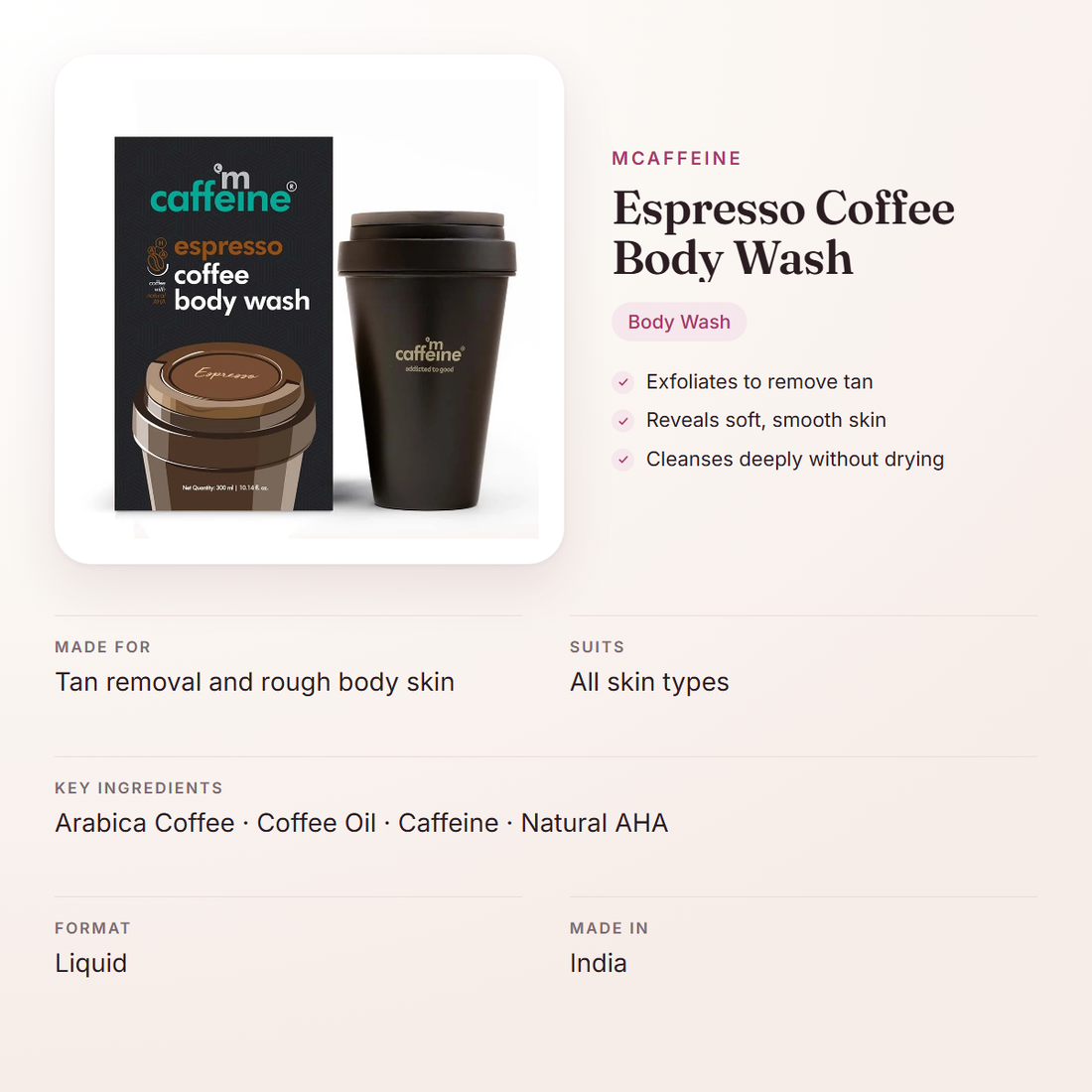 mCaffeine Espresso Coffee Body Wash – at a glance: what it is for, who it suits and key ingredients
