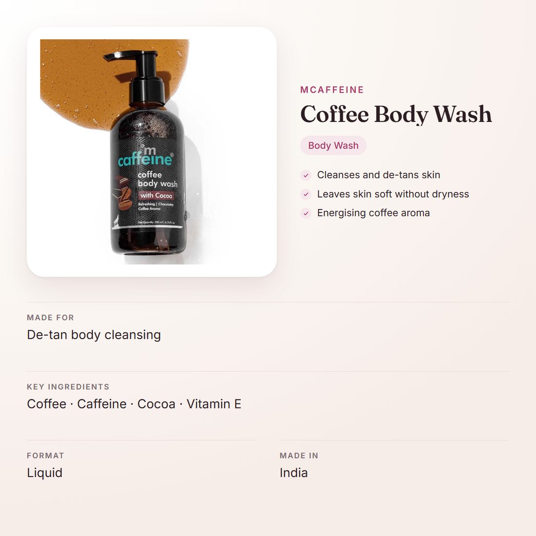 mCaffeine Coffee Body Wash – at a glance: what it is for, who it suits and key ingredients
