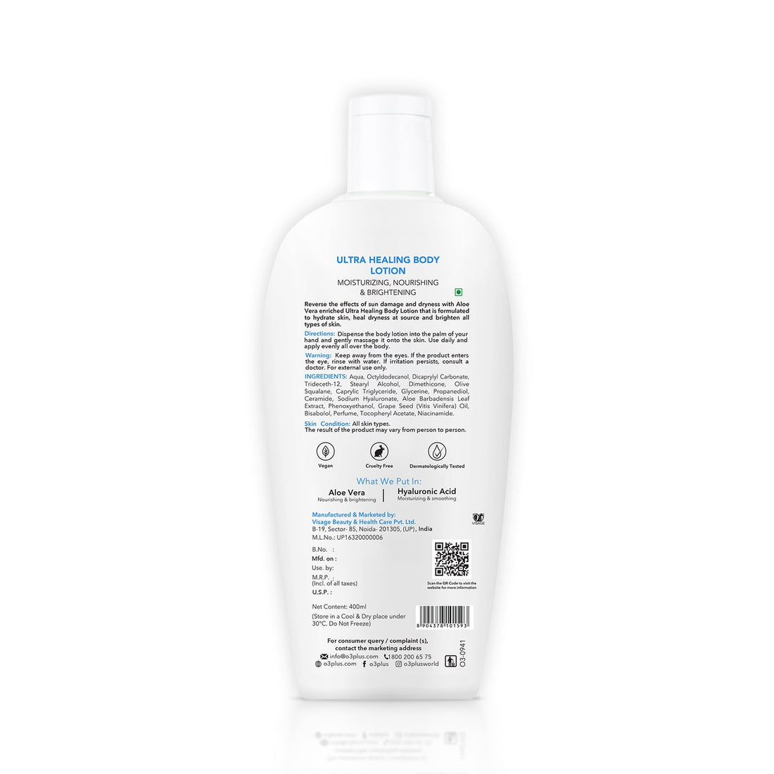 O3+ Ultra Healing Brightening Body Lotion with Hyaluronic Acid & Aloe Vera (400 ml) – image 6