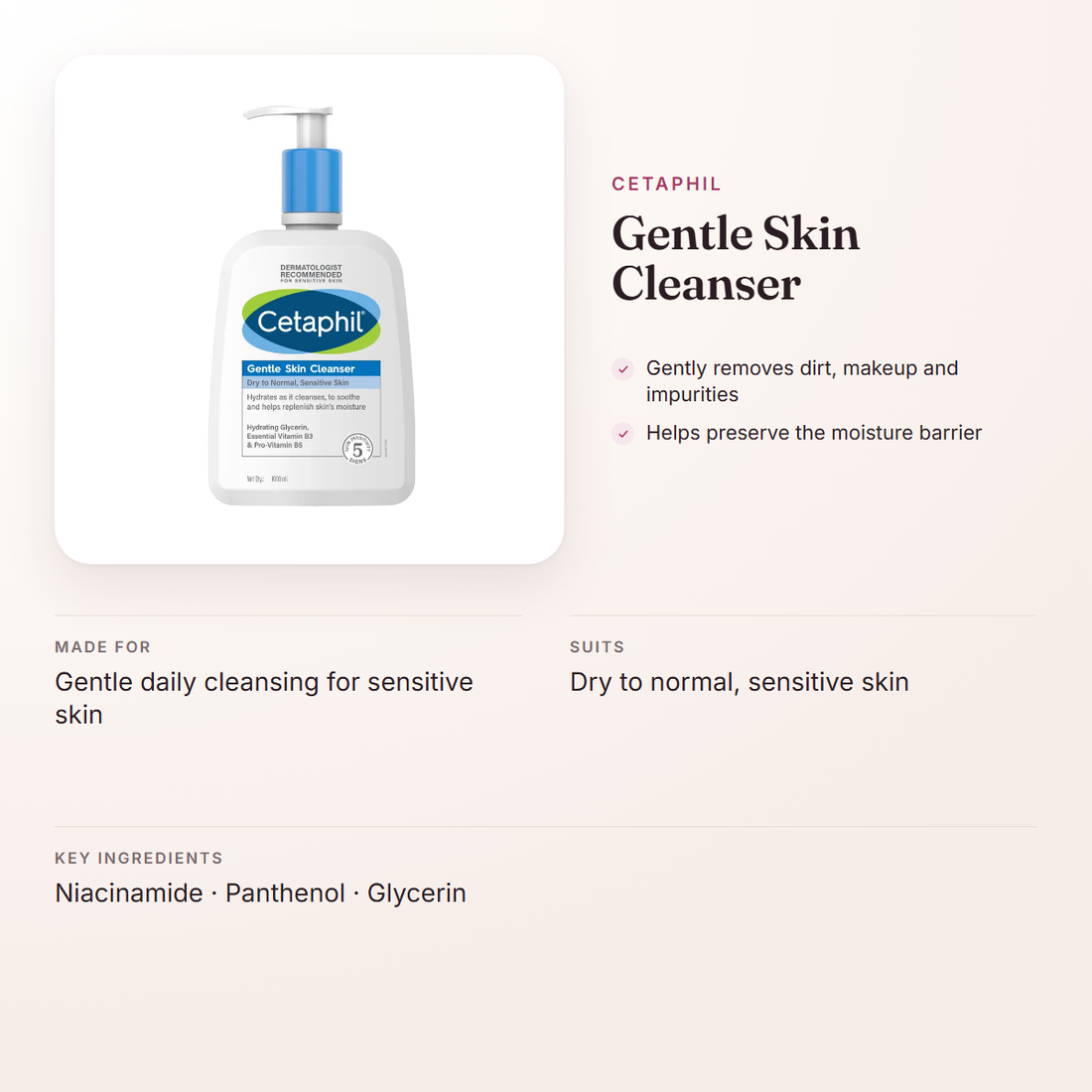 Cetaphil Gentle Skin Cleanser – at a glance: what it is for, who it suits and key ingredients