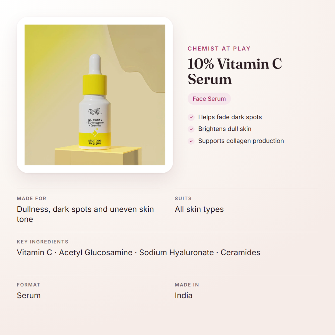 Chemist At Play 10% Vitamin C Serum – at a glance: what it is for, who it suits and key ingredients