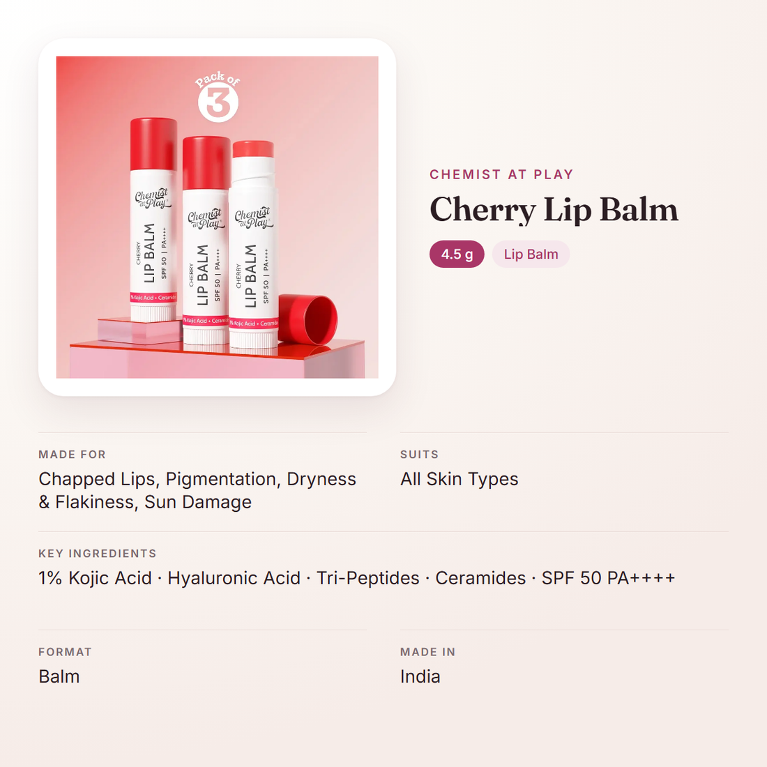 Chemist At Play Cherry Lip Balm (4.5 g) – at a glance: what it is for, who it suits and key ingredients
