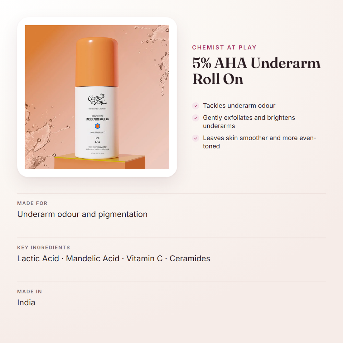 Chemist At Play 5% AHA Underarm Roll On – at a glance: what it is for, who it suits and key ingredients