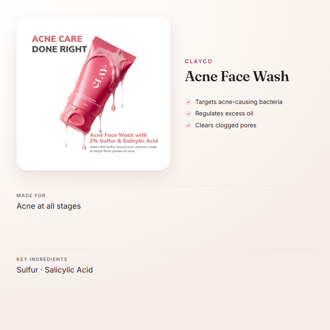 ClayCo Acne Face Wash – at a glance: what it is for, who it suits and key ingredients