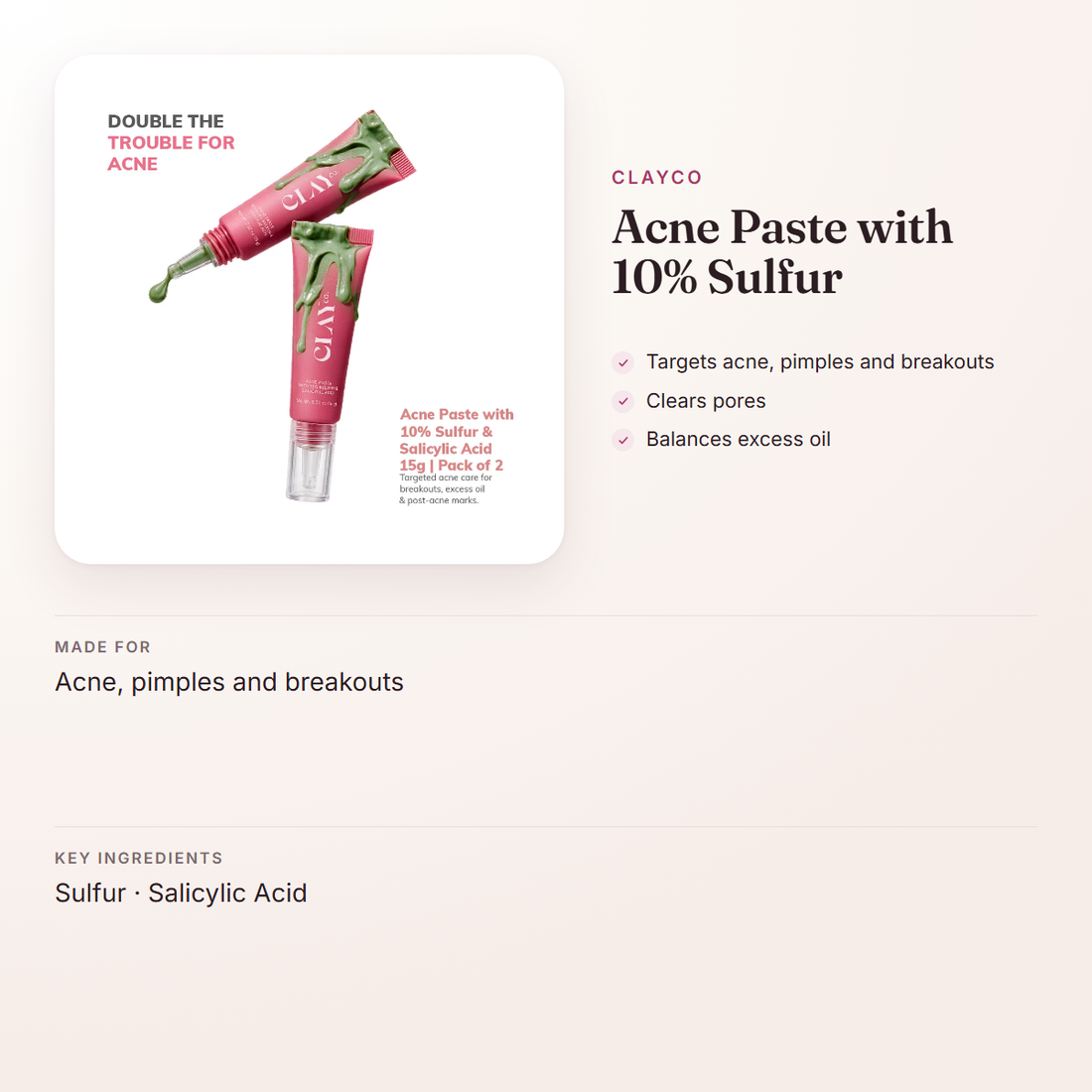 ClayCo Acne Paste with 10% Sulfur – at a glance: what it is for, who it suits and key ingredients