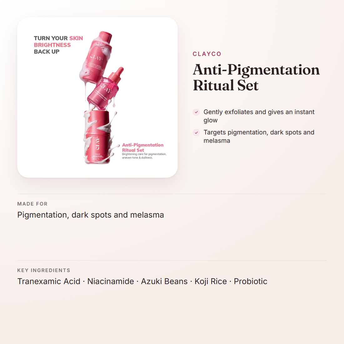 ClayCo Anti-Pigmentation Ritual Set – at a glance: what it is for, who it suits and key ingredients
