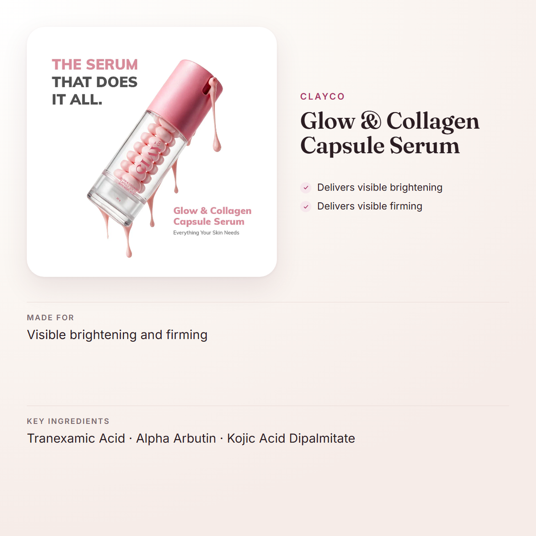 ClayCo Glow & Collagen Capsule Serum – at a glance: what it is for, who it suits and key ingredients